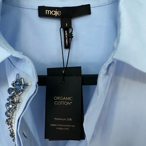 Maje Blue Embellished Button-Up Shirt